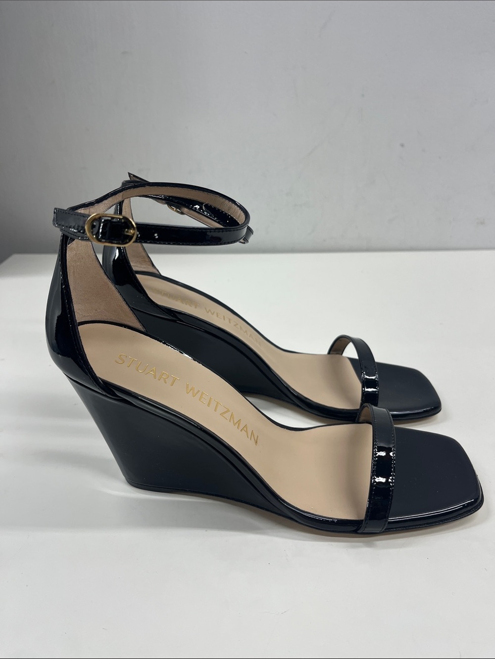 New Stuart Weitzman Nudistcurve 85 Wedge in Black Patent Leather Size 10.5 - Picture 3 of 8